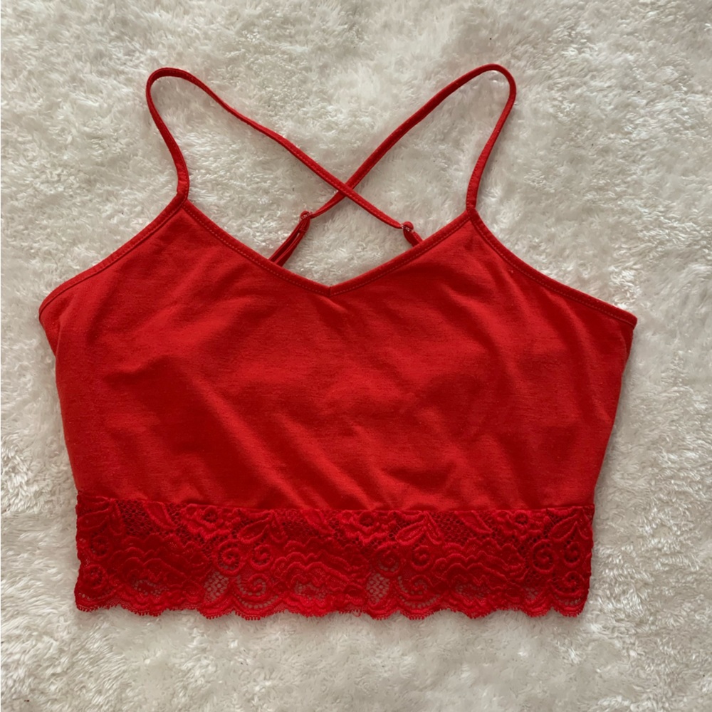 Red Lace Trim Cropped Cami